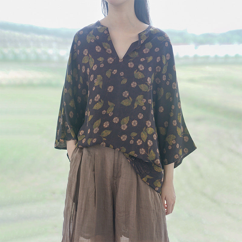 Silk Fragrant Cloud Yarn Printed Cocoon Loose Qipao Cheongsam Top