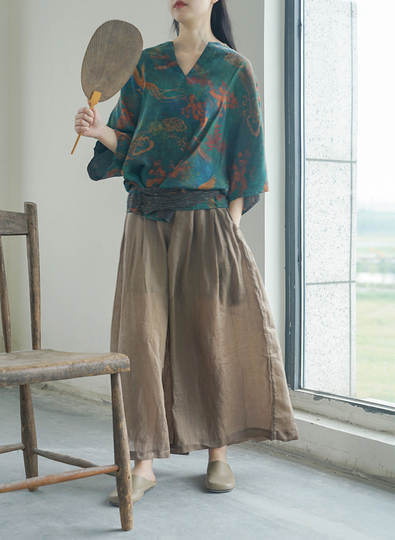 Silk Fragrant Cloud Yarn Printed Cocoon Loose Qipao Cheongsam Top