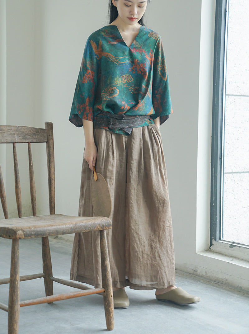 Silk Fragrant Cloud Yarn Printed Cocoon Loose Qipao Cheongsam Top