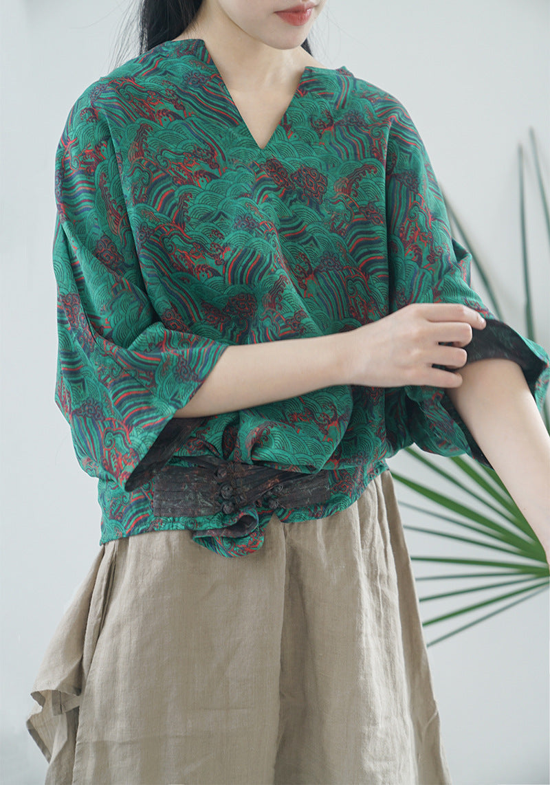 Silk Fragrant Cloud Yarn Printed Cocoon Loose Qipao Cheongsam Top