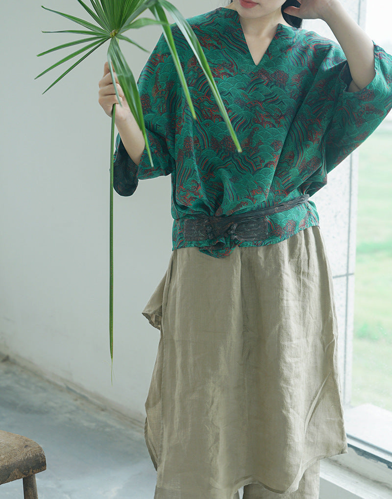 Silk Fragrant Cloud Yarn Printed Cocoon Loose Qipao Cheongsam Top