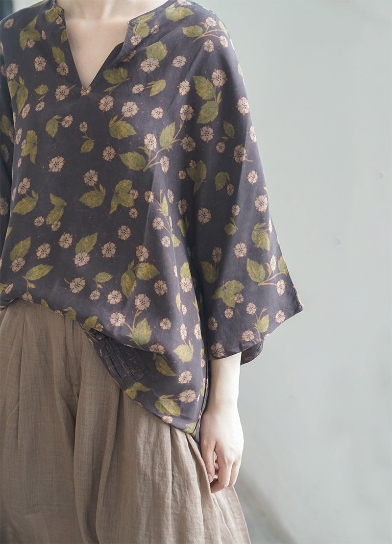 Silk Fragrant Cloud Yarn Printed Cocoon Loose Qipao Cheongsam Top