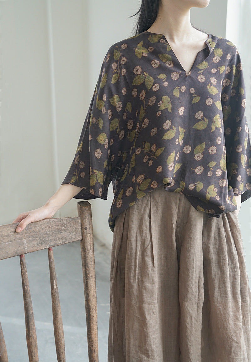 Silk Fragrant Cloud Yarn Printed Cocoon Loose Qipao Cheongsam Top
