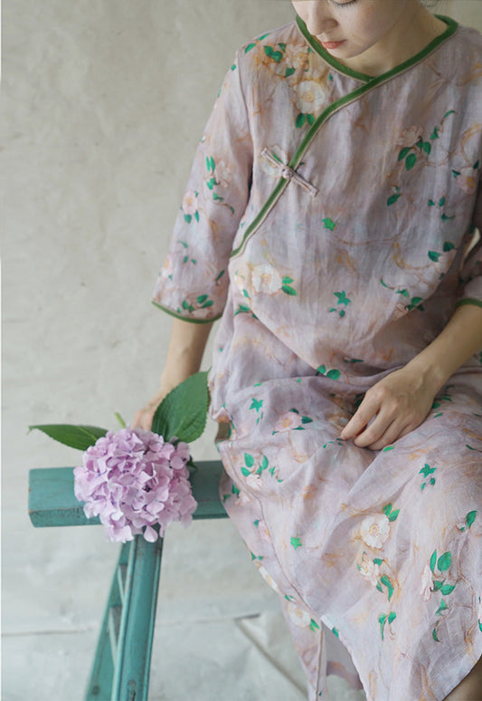 Camellia Cheongsam Dress Long Sleeve
