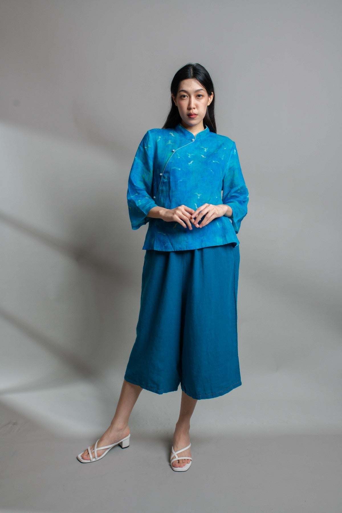 Crane Cheongsam Top (Turquoise)