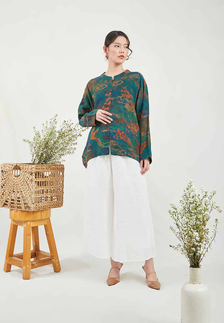 Silk Fragrant Cloud Yarn Printed Cocoon Loose Qipao Cheongsam Top