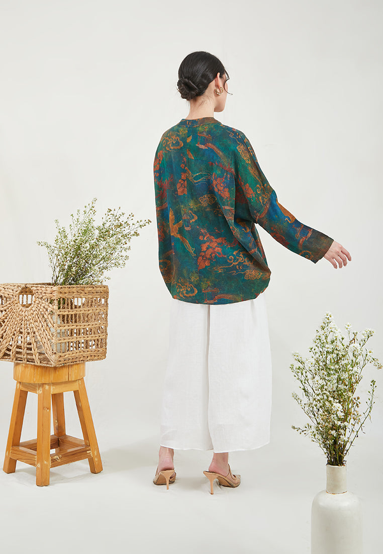 Silk Fragrant Cloud Yarn Printed Cocoon Loose Qipao Cheongsam Top