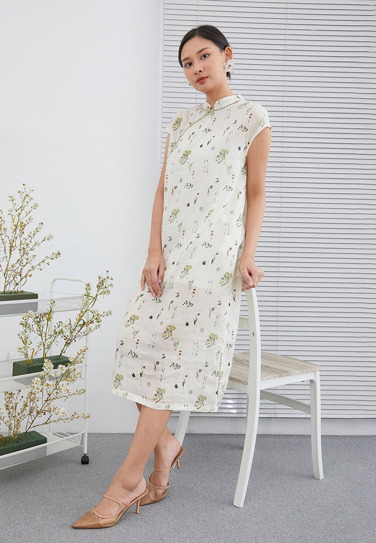 Summer Plant Cheongsam Dress