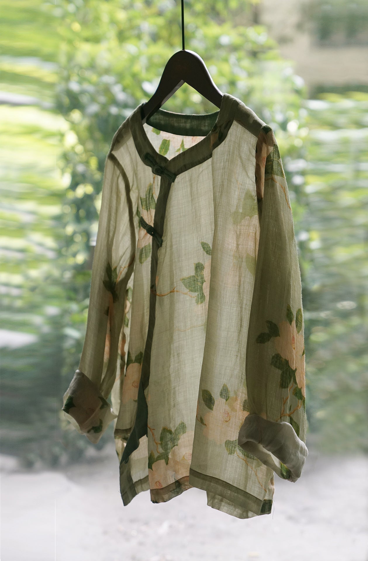 Diagonal Print Ramie Cheongsam Top