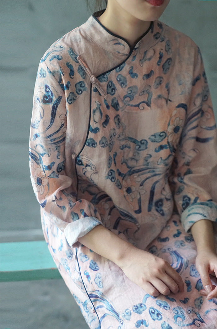 Ruyi Orchid Print Cheongsam Dress