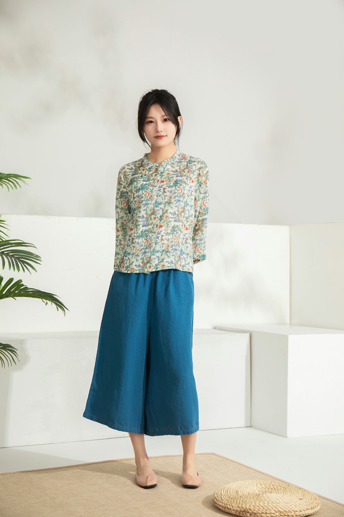 Refined Turquoise Floral Cheongsam