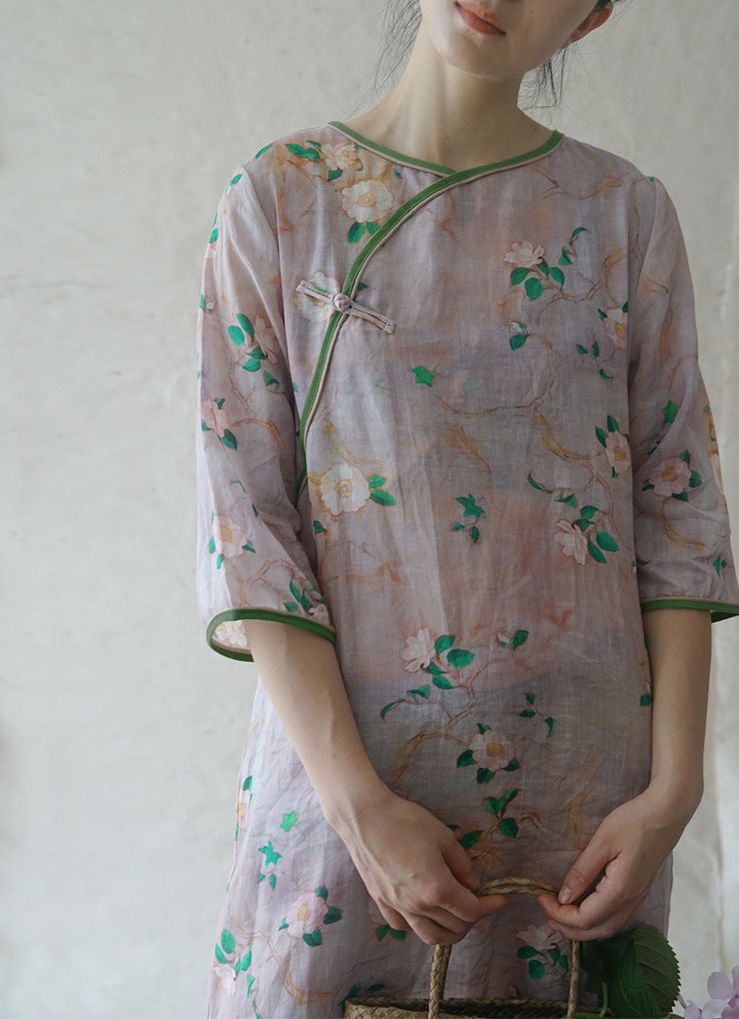 Camellia Cheongsam Dress Long Sleeve