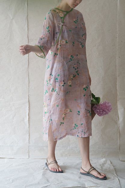 Camellia Cheongsam Dress Long Sleeve