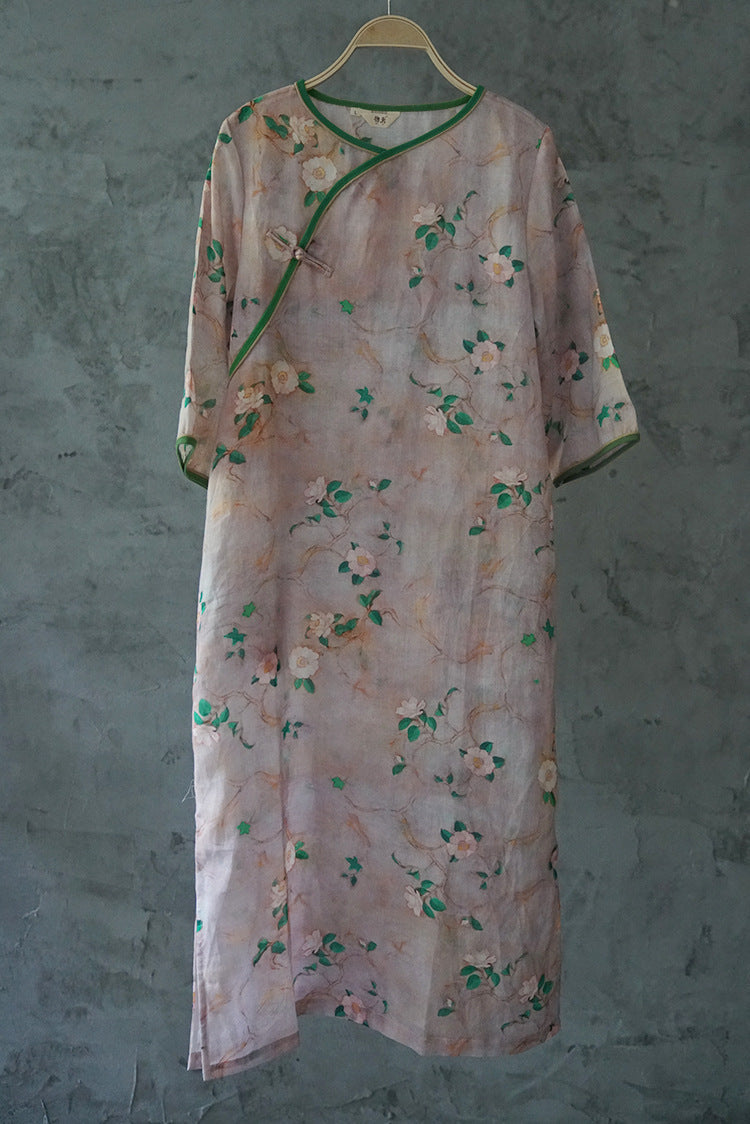 Camellia Cheongsam Dress Long Sleeve