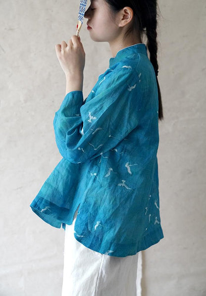 Crane Cheongsam Top (Turquoise)