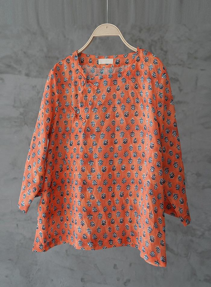 Orange Printed Cheongsam Top