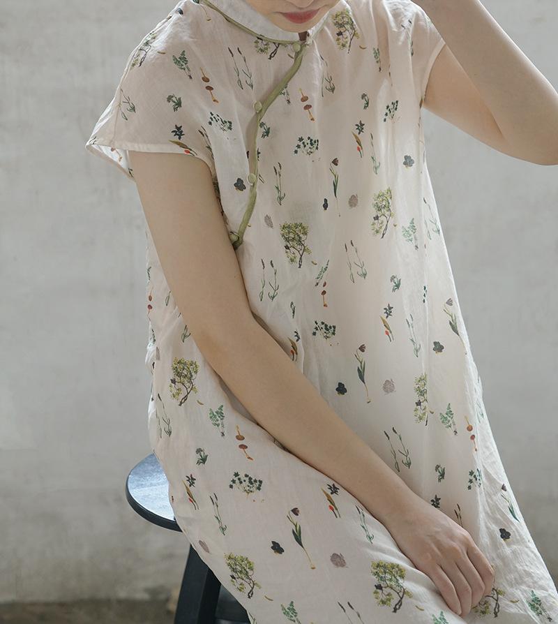 Summer Plant Cheongsam Dress