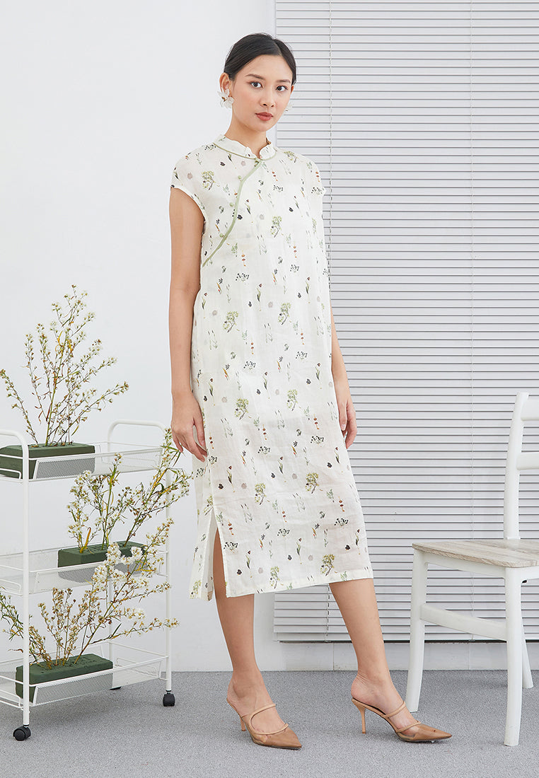 Summer Plant Cheongsam Dress