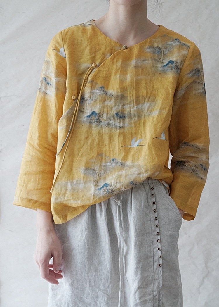 Yellow Crane Cheongsam Top